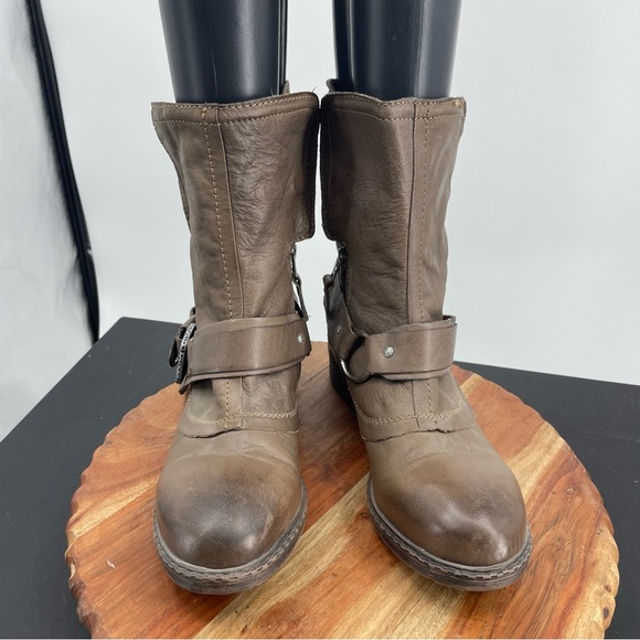 Report Motorcycle Boots woods brown leather fold over Sz 9.5 - Picture 3 of 9